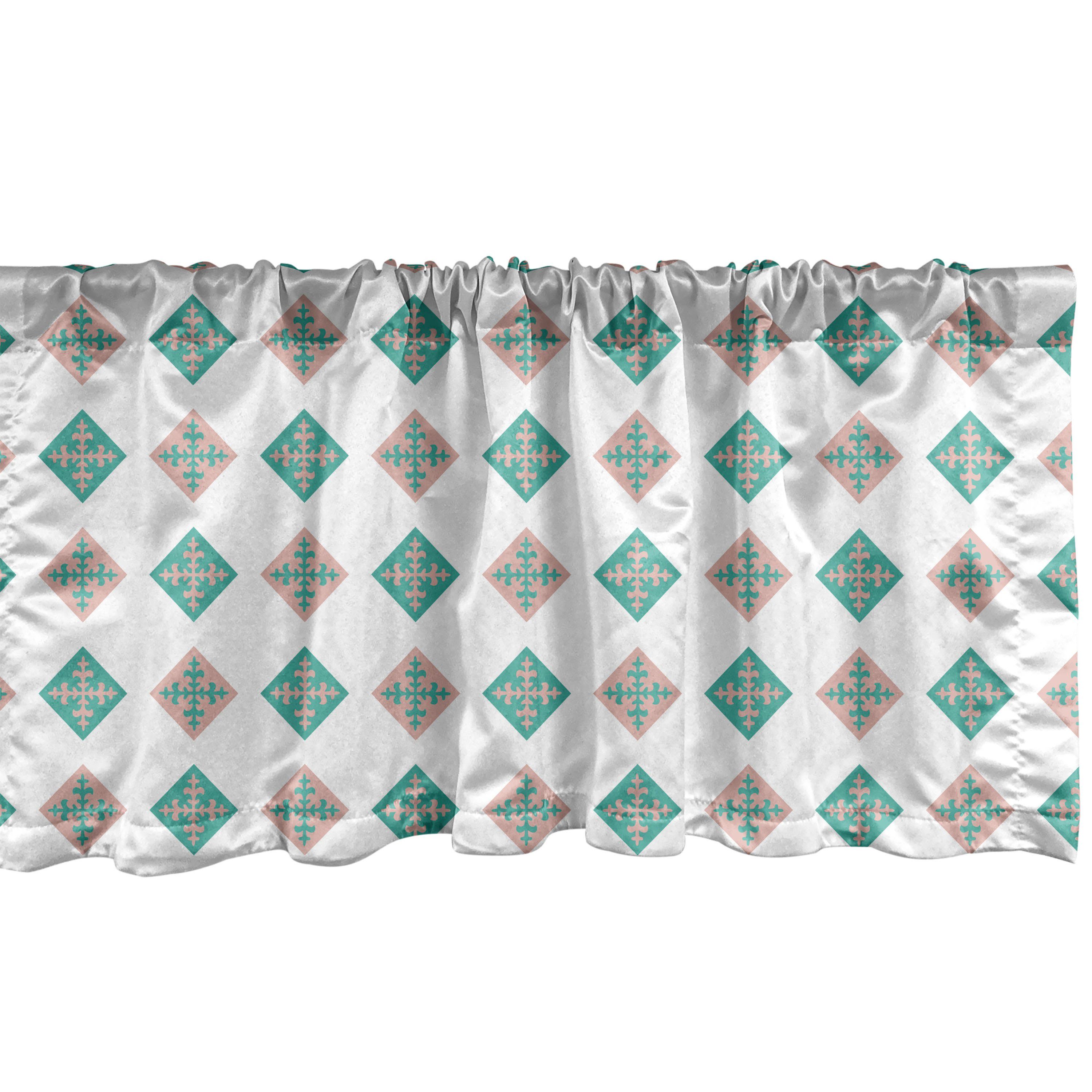 Scheibengardine Vorhang Volant für Küche Schlafzimmer Dekor mit Stangentasche, Abakuhaus, Microfaser, Mosaik Blumige Motive in Rauten