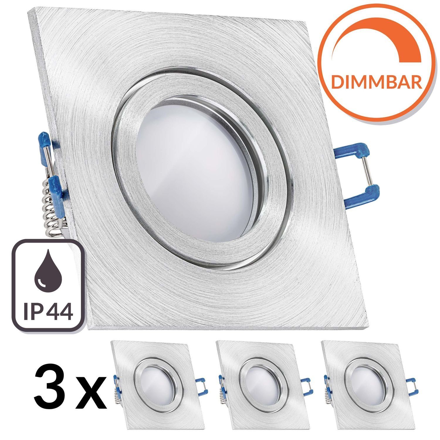 LEDANDO LED Einbaustrahler 3er Set in (35mm) LED EXTRA IP44 FLACH Aluminium Einbaustrahler natur