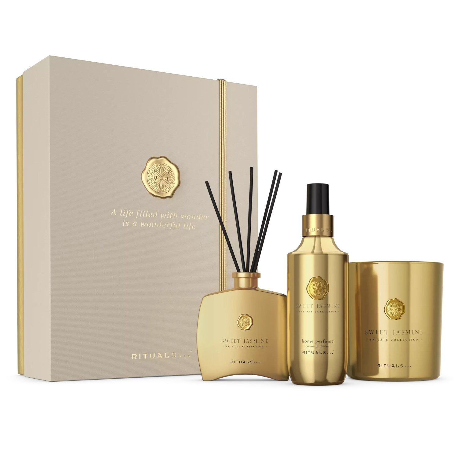 Rituals Pflege-Geschenkset Rituals Private Collection Sweet Jasmine Gift Set L 2025, 3-tlg., Duftkerze, Duftstäbchen & Raumduft – eleganter Jasmin-Duft