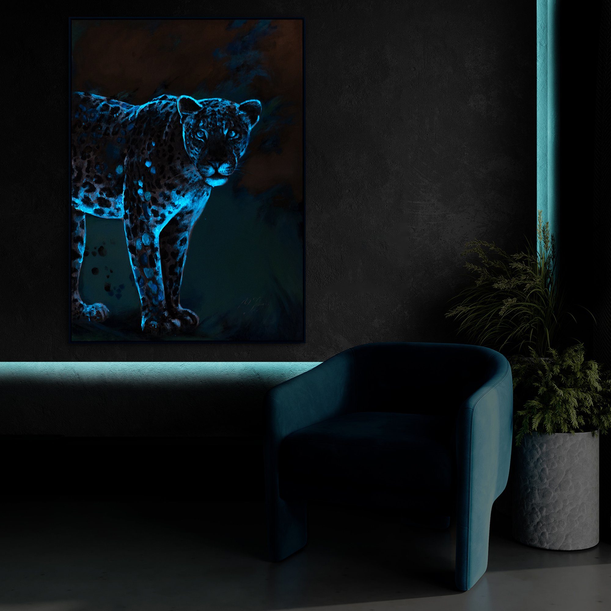 YS-Art Gemälde "Geschick und Rahmen in Stärke", Mit Blau Tiere