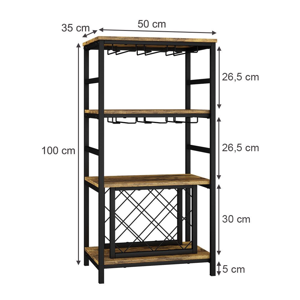 Vicco Weinregal Vela, Eiche rustikal, 50 x 100 cm mit Glashalter günstig online kaufen