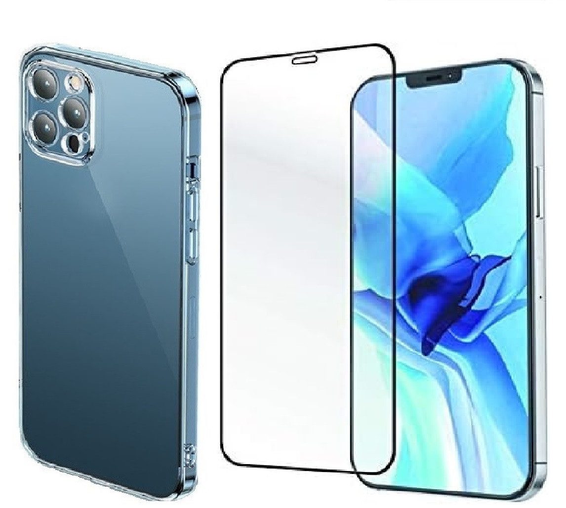 OLi Displayschutzglas Klar Silikonhülle für iPhone 12 Pro mit 10D Schutzglas Komplet deckend für Apple IPhone 12/ 12 Pro, Spar-Set, 2 Stück, Transparent Silikon Scutzglas von Rand bis zum Rand