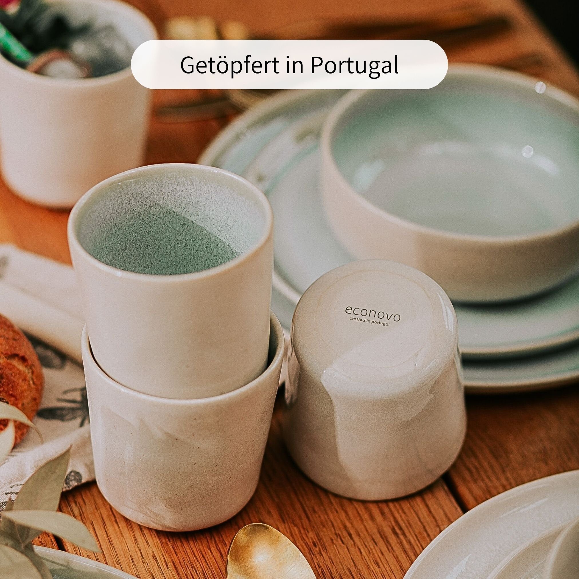 Econovo Geschirr-Set Handgefertigt (3-tlg), in Keramikgeschirr Portugal Made Blau-Türkis Steingut