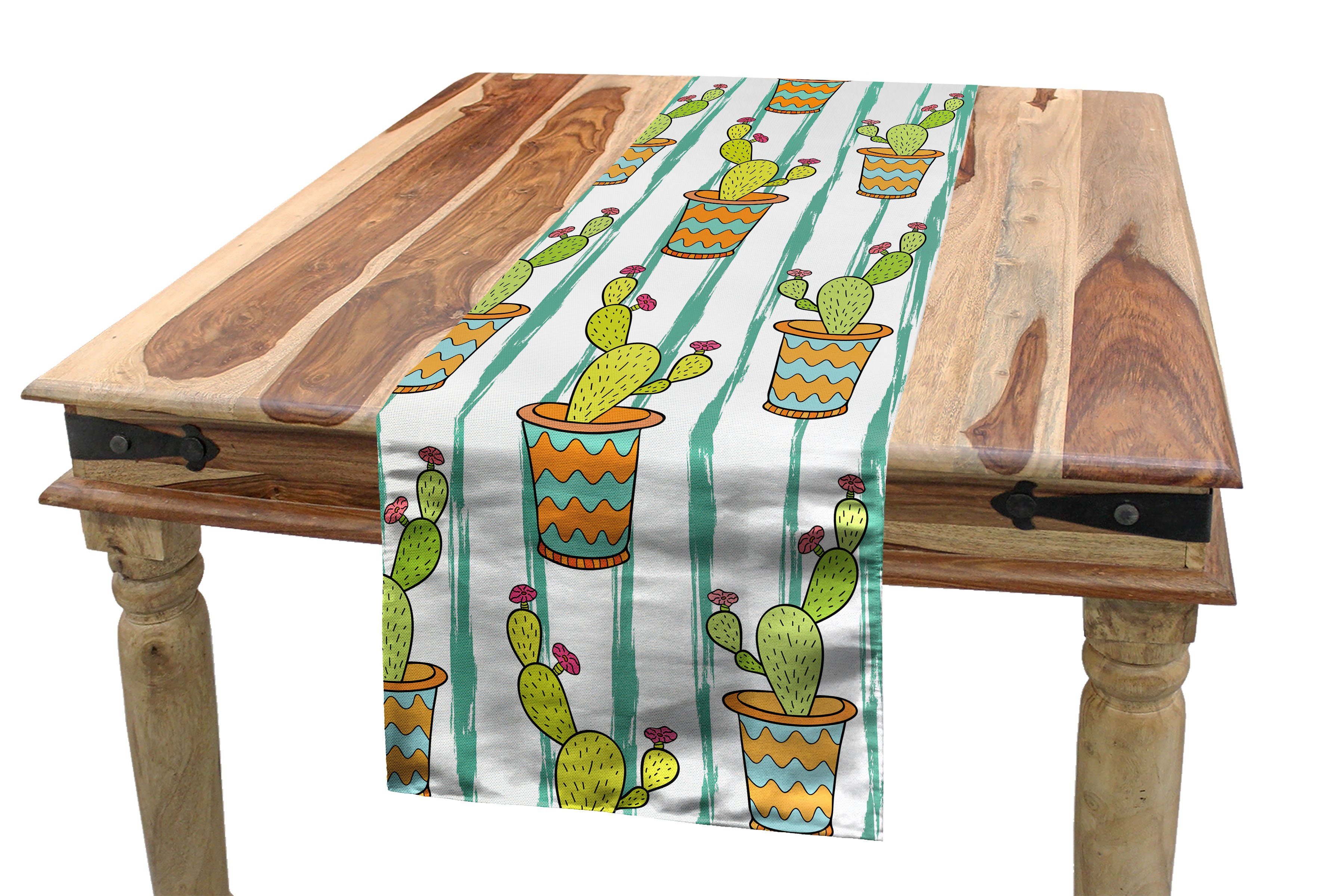 Abakuhaus Tischläufer Esszimmer Küche Rechteckiger Dekorativer Tischläufer, Kaktus Vertikale Linien Blumen | Tischläufer