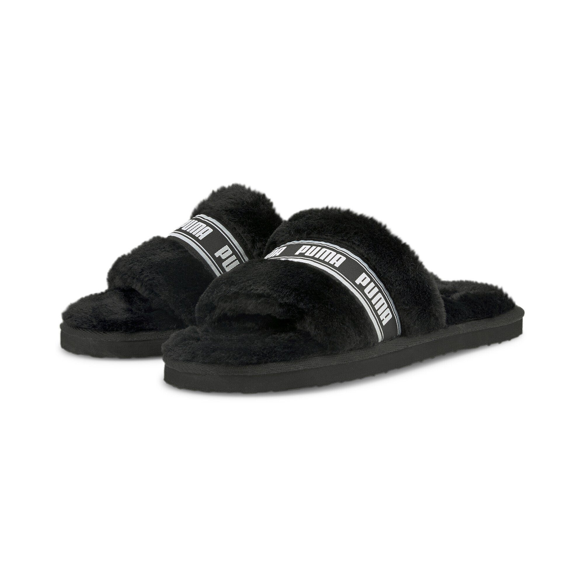 PUMA Fluff Pantolette Damen Slipper Black White