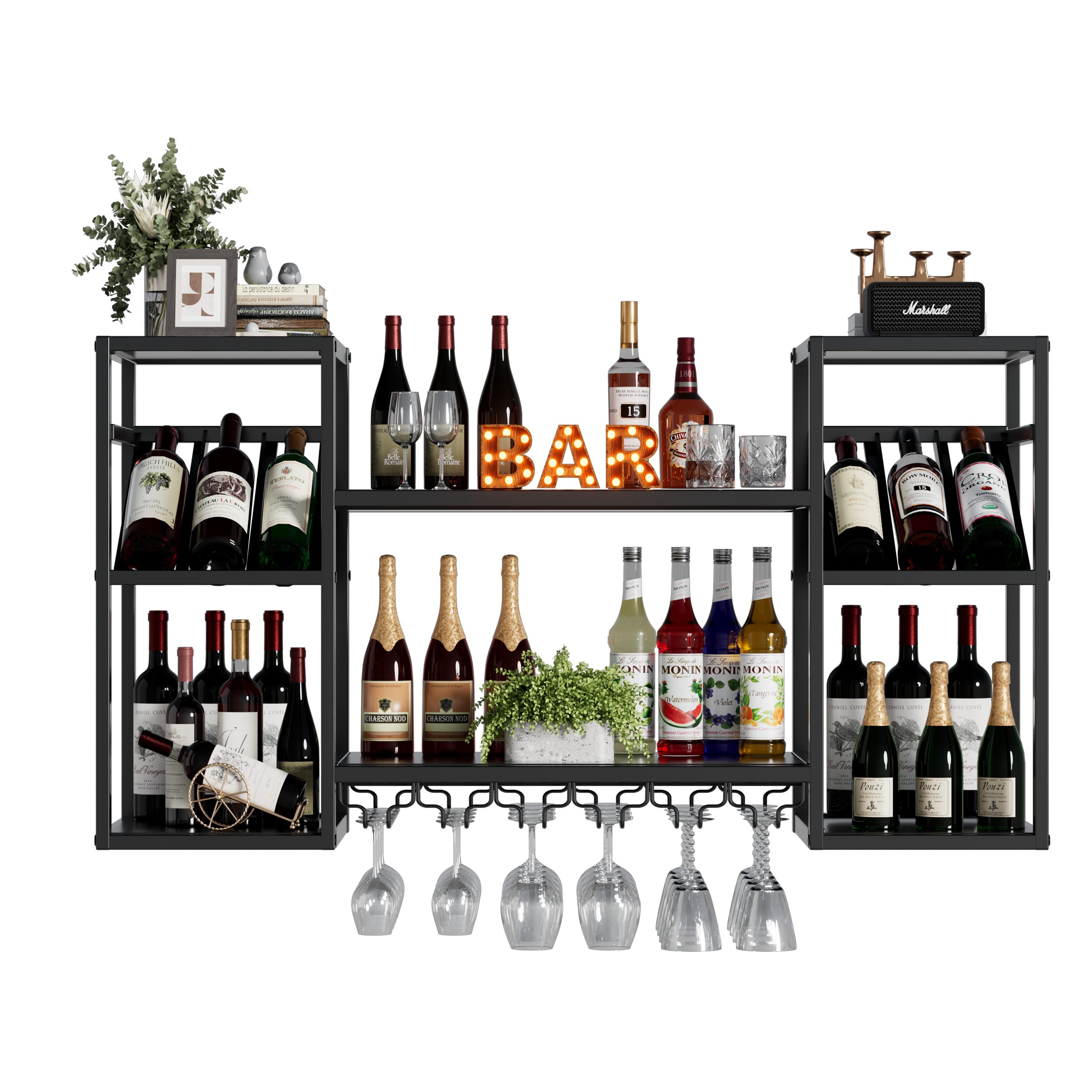 TWSOUL Weinregal Modernes Wand-Weinregal aus Metall mit 3 Ebenen und Glasha günstig online kaufen