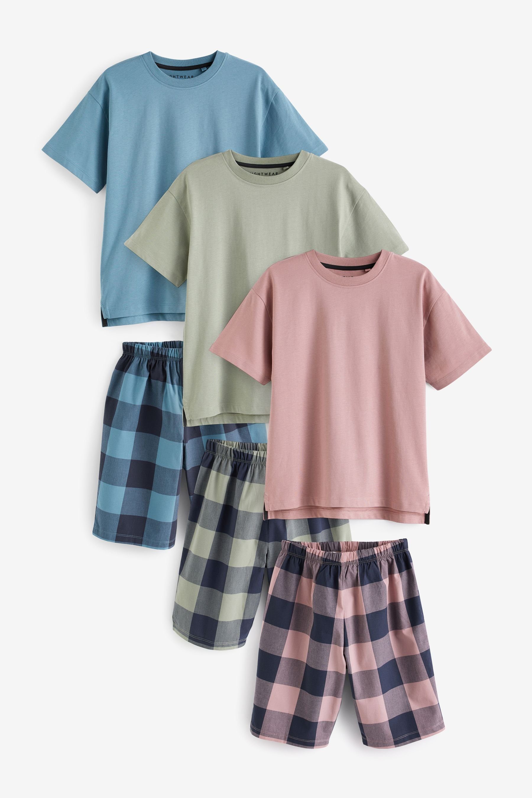 Pyjama Karierte kurze Schlafanzüge, 3er-Pack