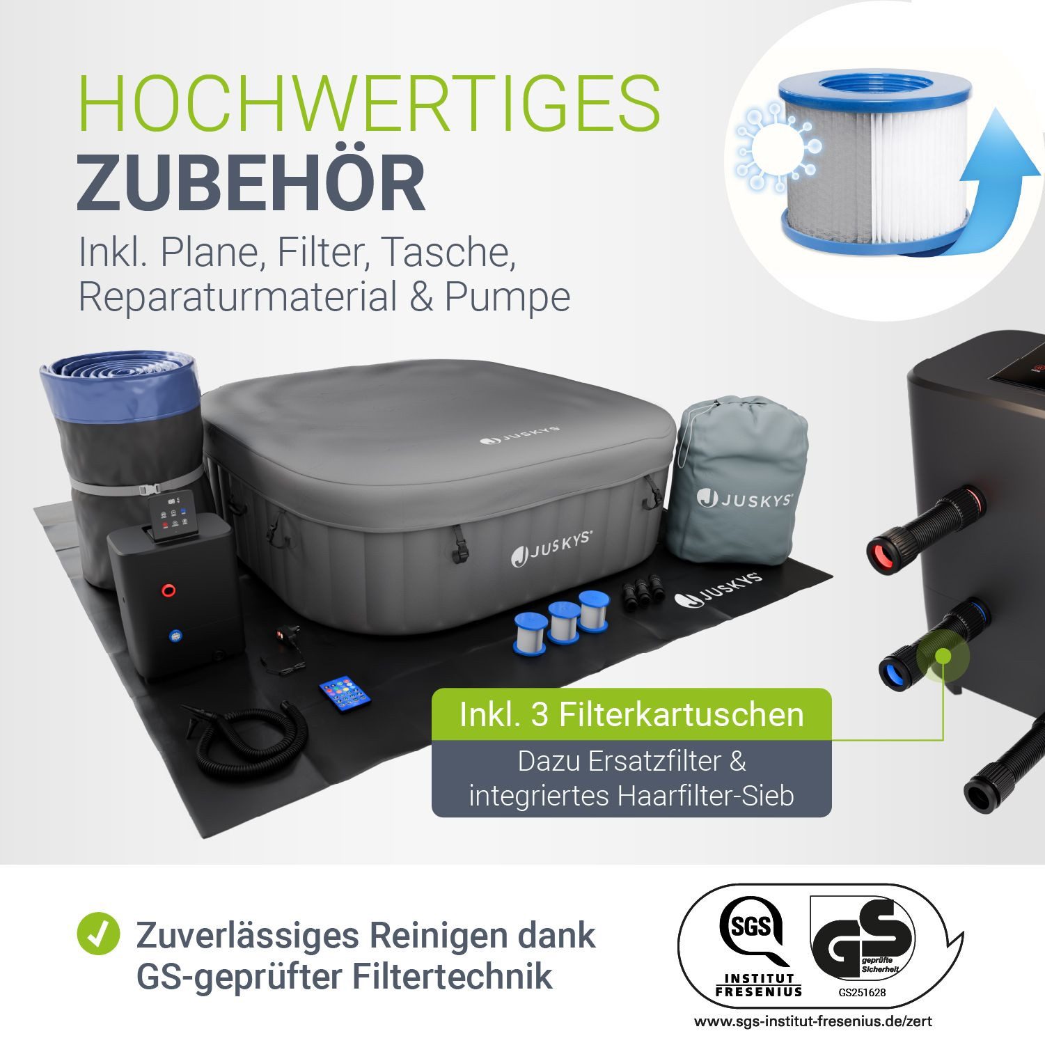 Juskys Whirlpool SpaLuxe, Aufblasbar, (1-tlg), 130 Sprudeldüsen, Inkl. Pumpe und Zubehör, 2400W Heizleistung
