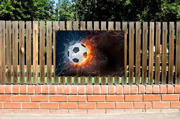 Wallario Sichtschutzzaunmatten Fußball - Feuer und Wasser