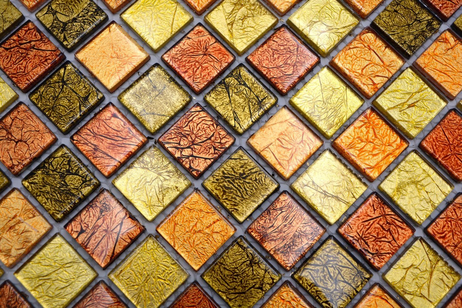 Mosaikfliesen Matten Mosaik braun glänzend / Crystal orange Glasmosaik Mosani 10 gold