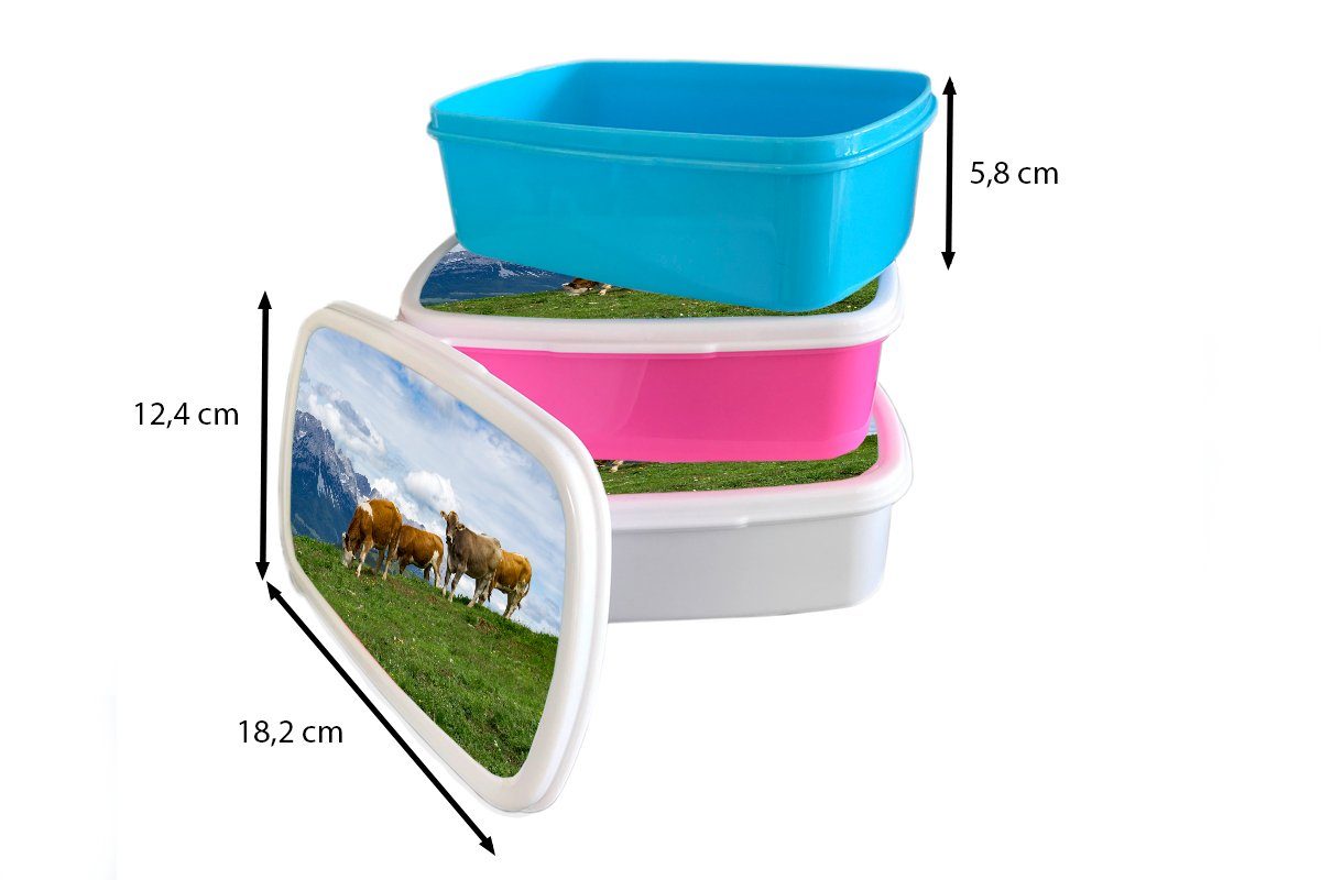 Landschaft Lunchbox Erwachsene, Kunststoff, rosa Kinder, Kühe Österreich, (2-tlg), - für Brotdose Brotbox Kunststoff MuchoWow Snackbox, - Mädchen,