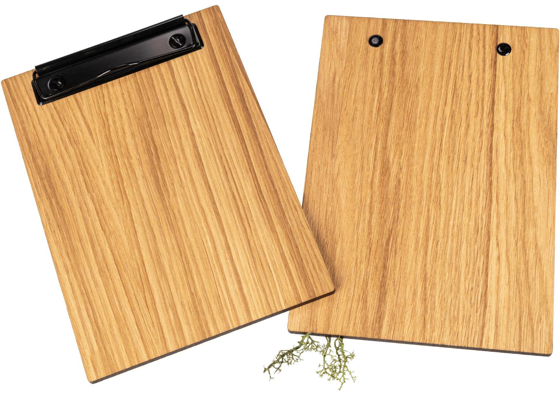Holz Frank Schreibmappe Eiche Klemmbrett DIN A5 geölt - FSC® - mit Briefklemme Schwarz