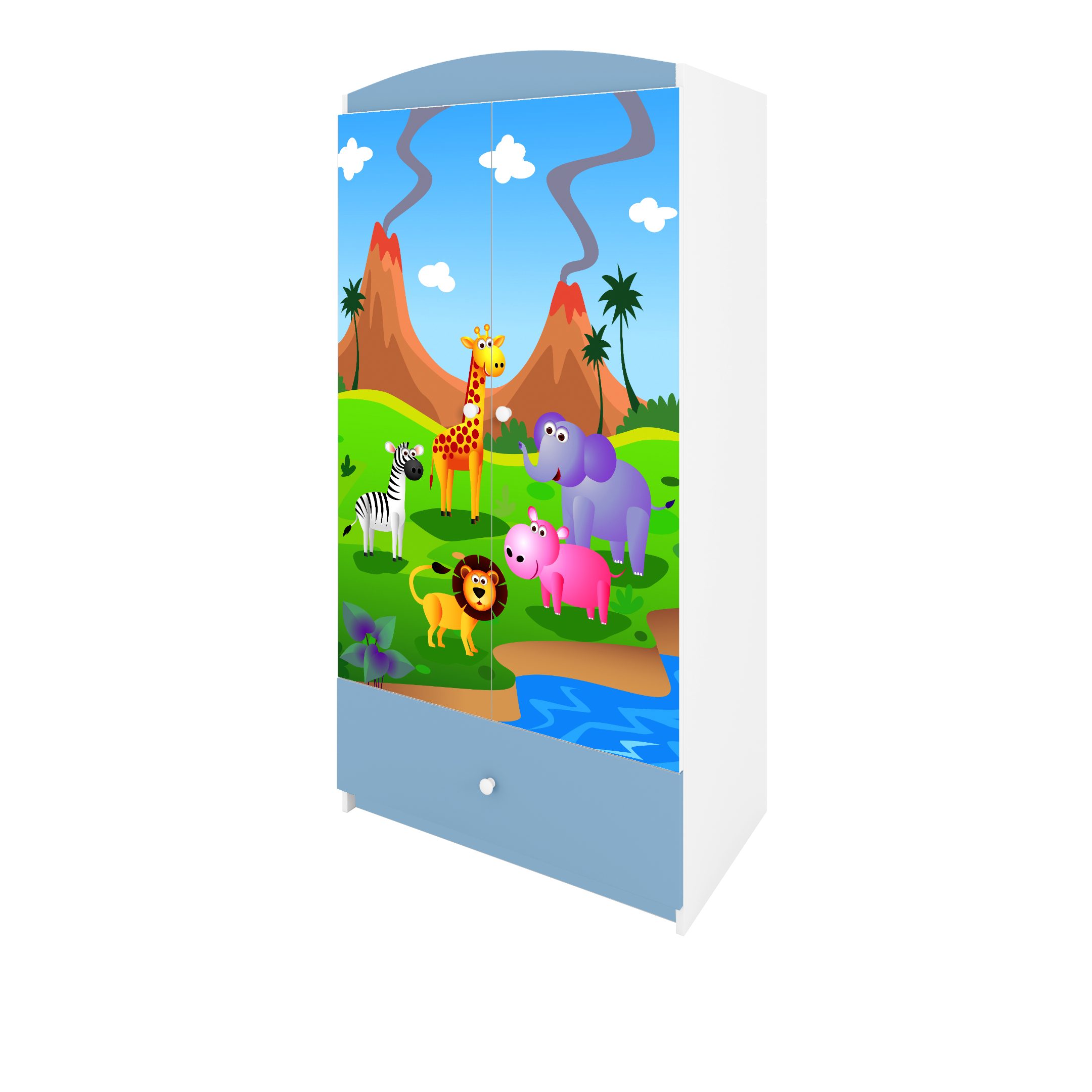 Raumhirsch Furniture Kinderkleiderschrank mit Tiermotiven - Kleiderschrank für Kinder (Kinderzimmerschrank für Jungen & Mädchen, Mit Ablagefächern & Kleiderstange) neutrale Motive, langlebig, verschiedene Farben & Designs