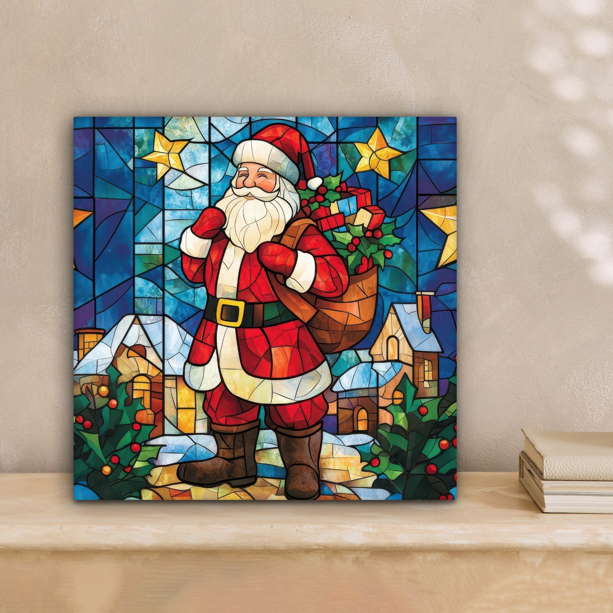 OneMillionCanvasses® Leinwandbild Weihnachtsmann - Glas - Farbenfroh, Fotodruck (1 St), Wandbild, Deko Schlafzimmer Wohnzimmer Flur 20x20 cm