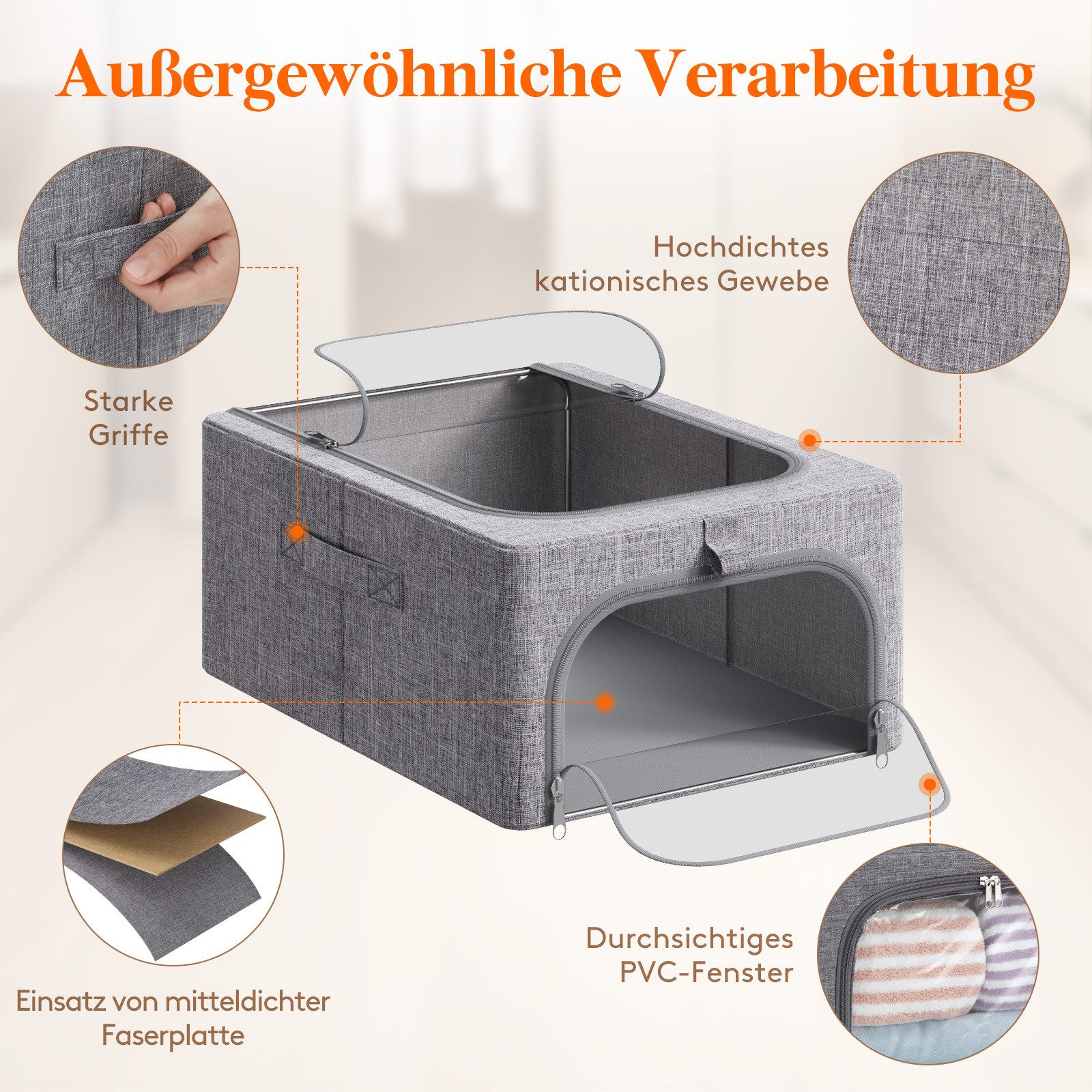 Lifewit Aufbewahrungsdose Kleider Aufbewahrungsbehälter mit Klarsichtfenster, Robuste Griffe (4 St) – Bild 3 von 5