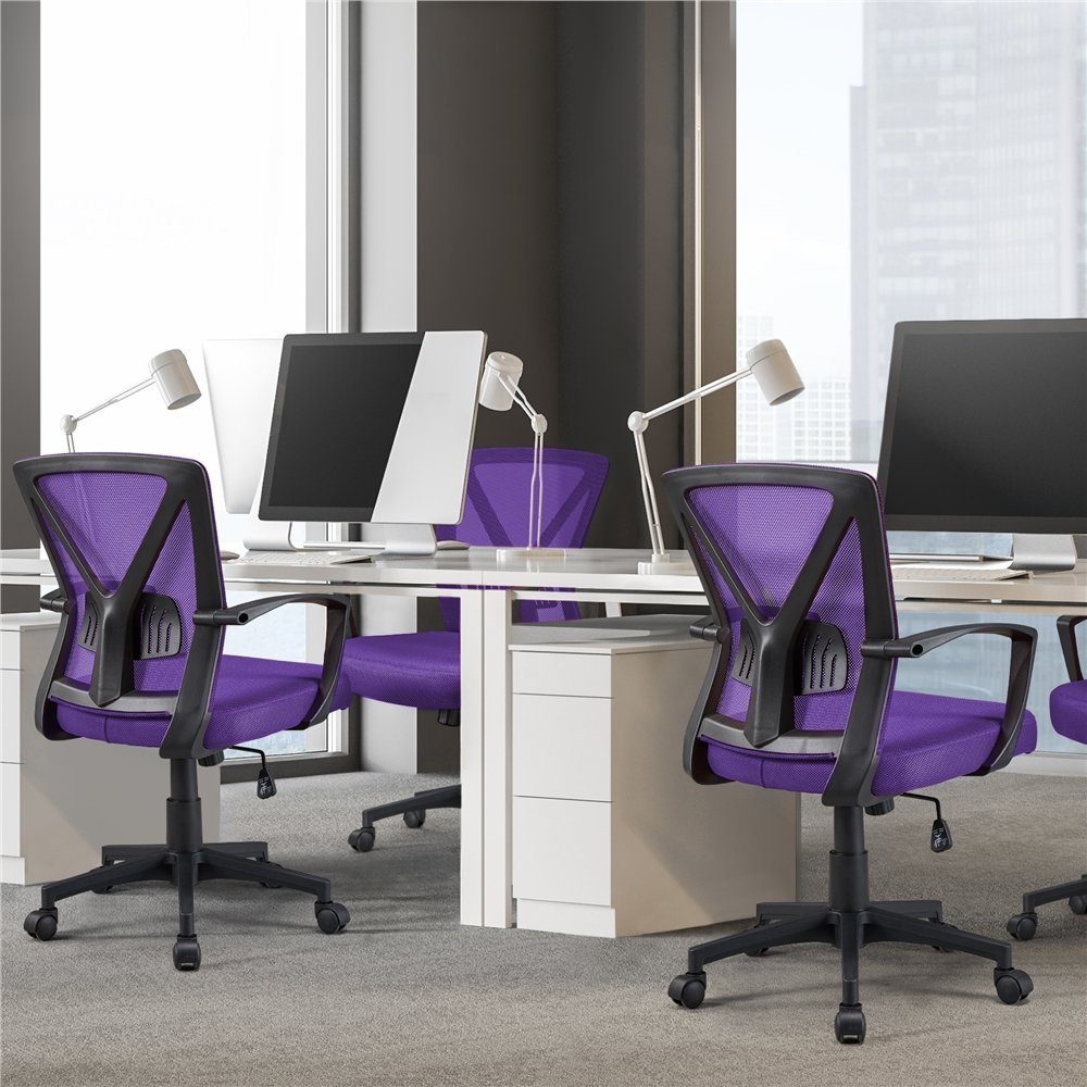 Schreibtischstuhl, Bürostuhl Wippfunktion lila mit Yaheetech höhenverstellbar