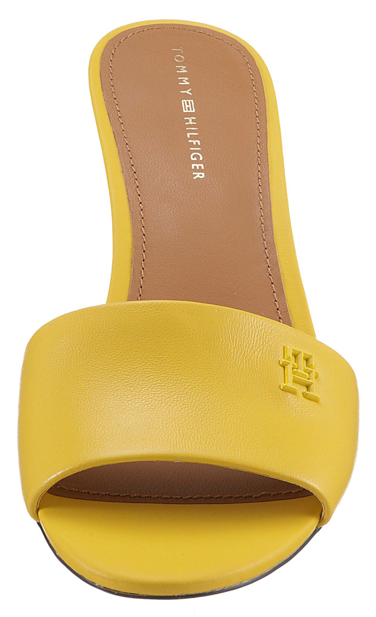 Trichterabsatz, MID TH Form Hilfiger schmale elegantem HEEL Pantolette SANDAL mit Tommy gelb ELEVATED