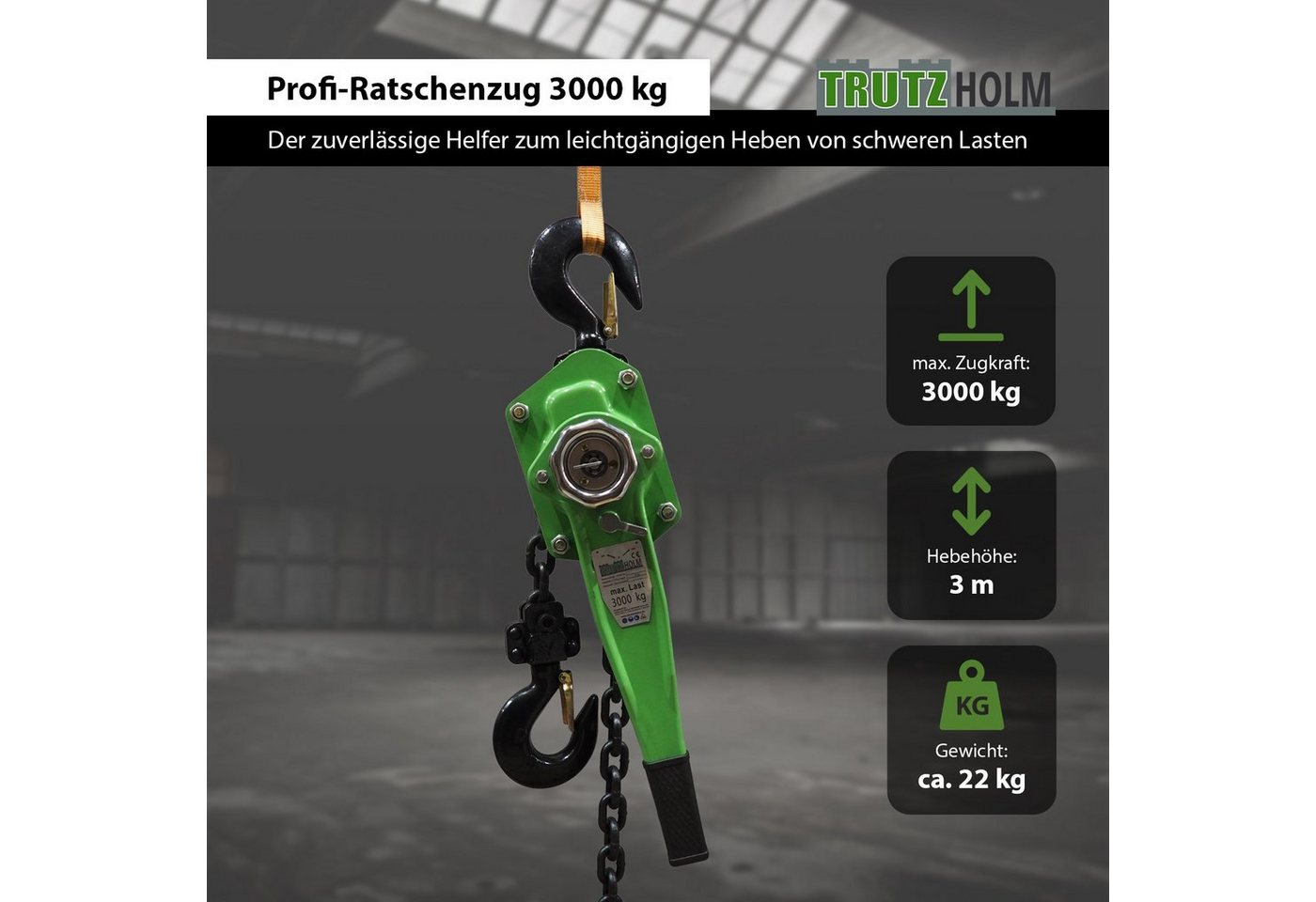 Thumbnail - TRUTZHOLM Kettenzug Ratschenzug mit verschiedener Traglast 0,75t 1,5t 3t 6t Hebezug Ketten, (Produkt, 1 St), Handgriff
K...