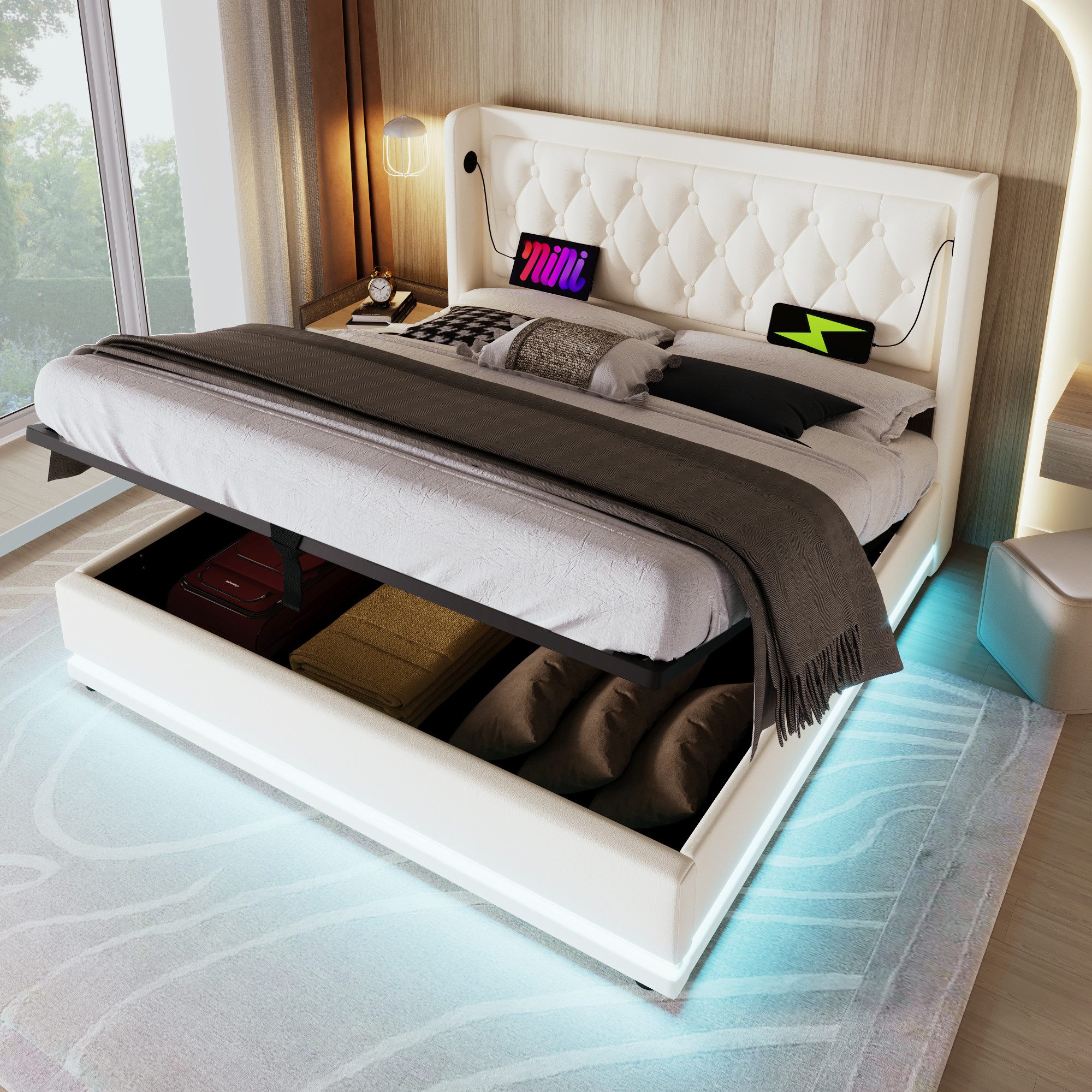 Ulife Polsterbett Hydraulisches Stauraumbett Einzelbett mit LED-Beleuchtung günstig online kaufen