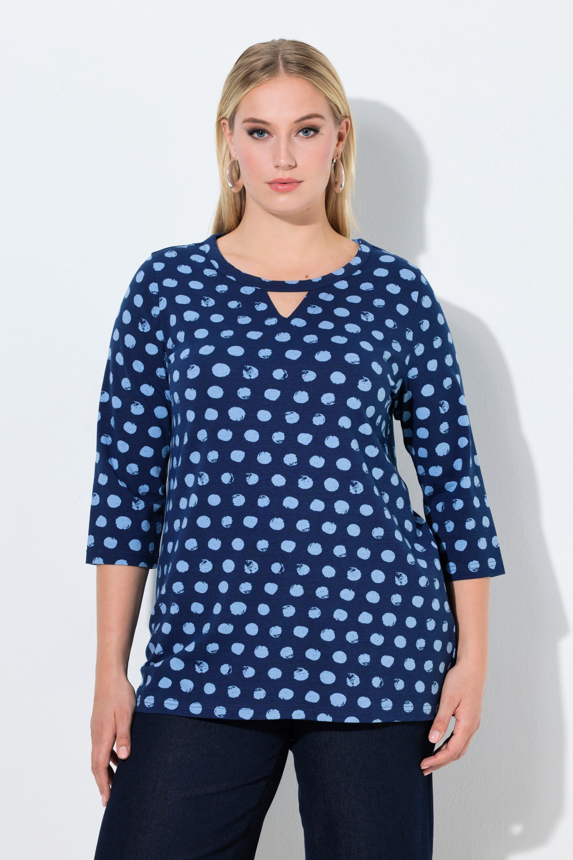 Ulla Popken T-Shirt Shirt Tupfen Classic Rundhals 3/4-Arm günstig online kaufen