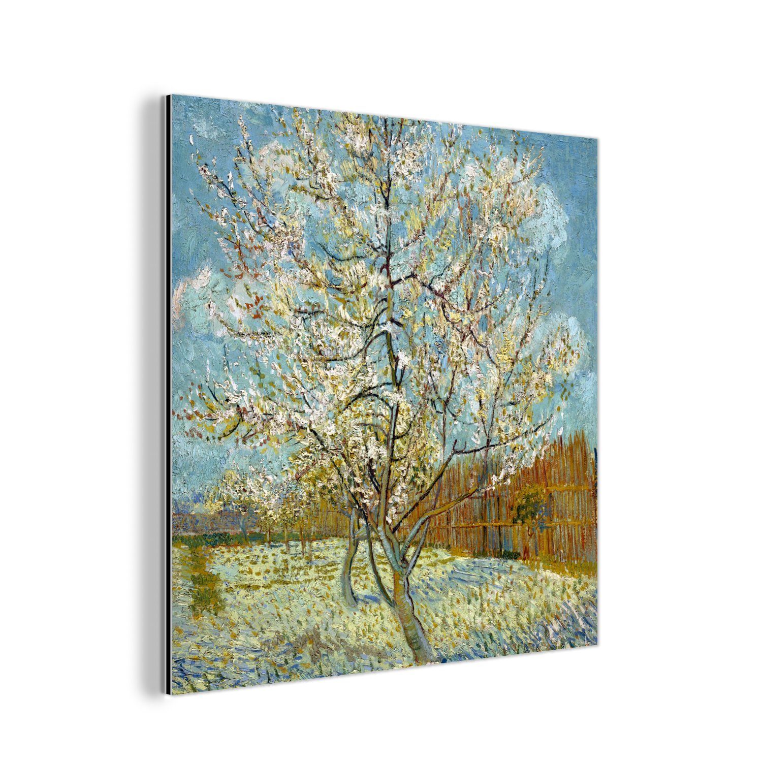 MuchoWow Metallbild Blühender Pfirsichbaum - Vincent van Gogh, (1 St), Alu-Dibond-Druck, Gemälde aus Metall, Aluminium deko
