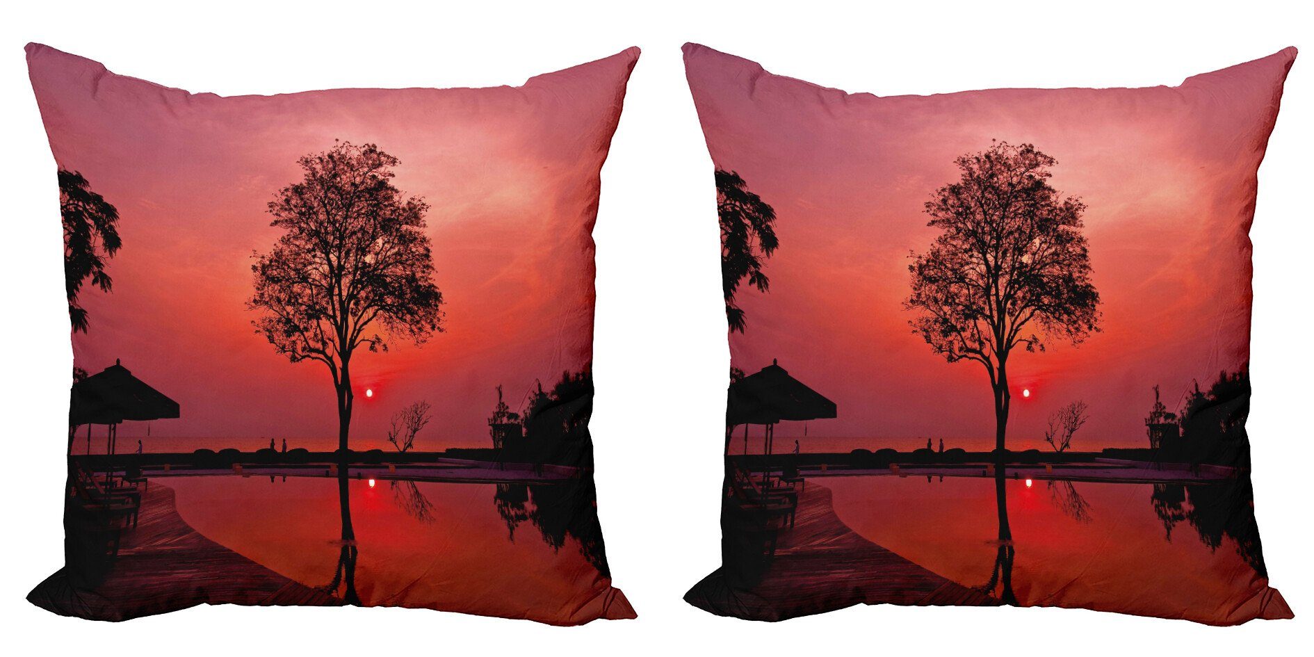 Abakuhaus Doppelseitiger Himmel Stück), (2 Baum Sonnenaufgang mit Modern Accent Kissenbezüge Digitaldruck, Twilight