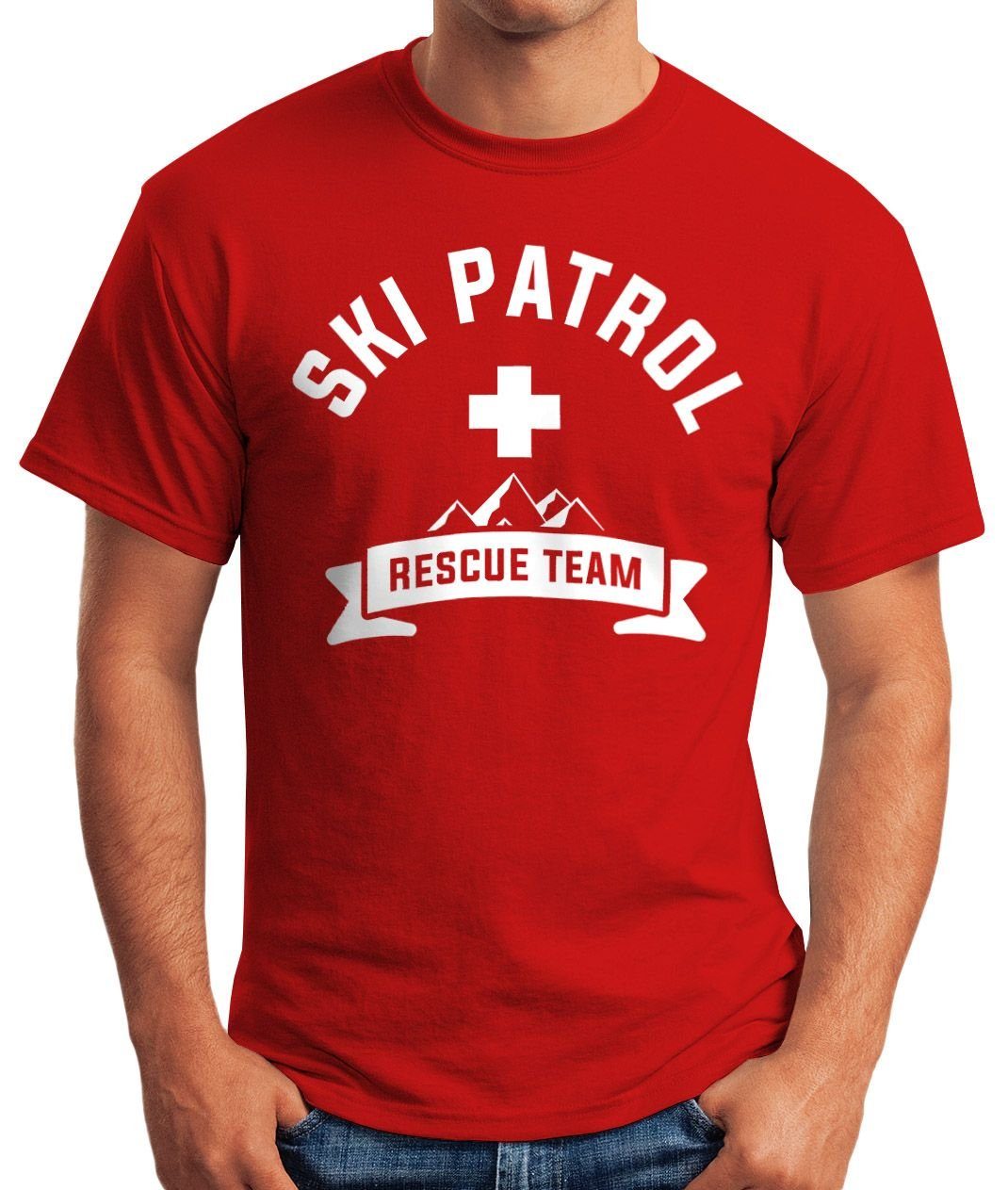 Patrol rot Team Moonworks® T-Shirt Herren Print-Shirt Fun-Shirt mit Apres-Ski Print Rescue MoonWorks