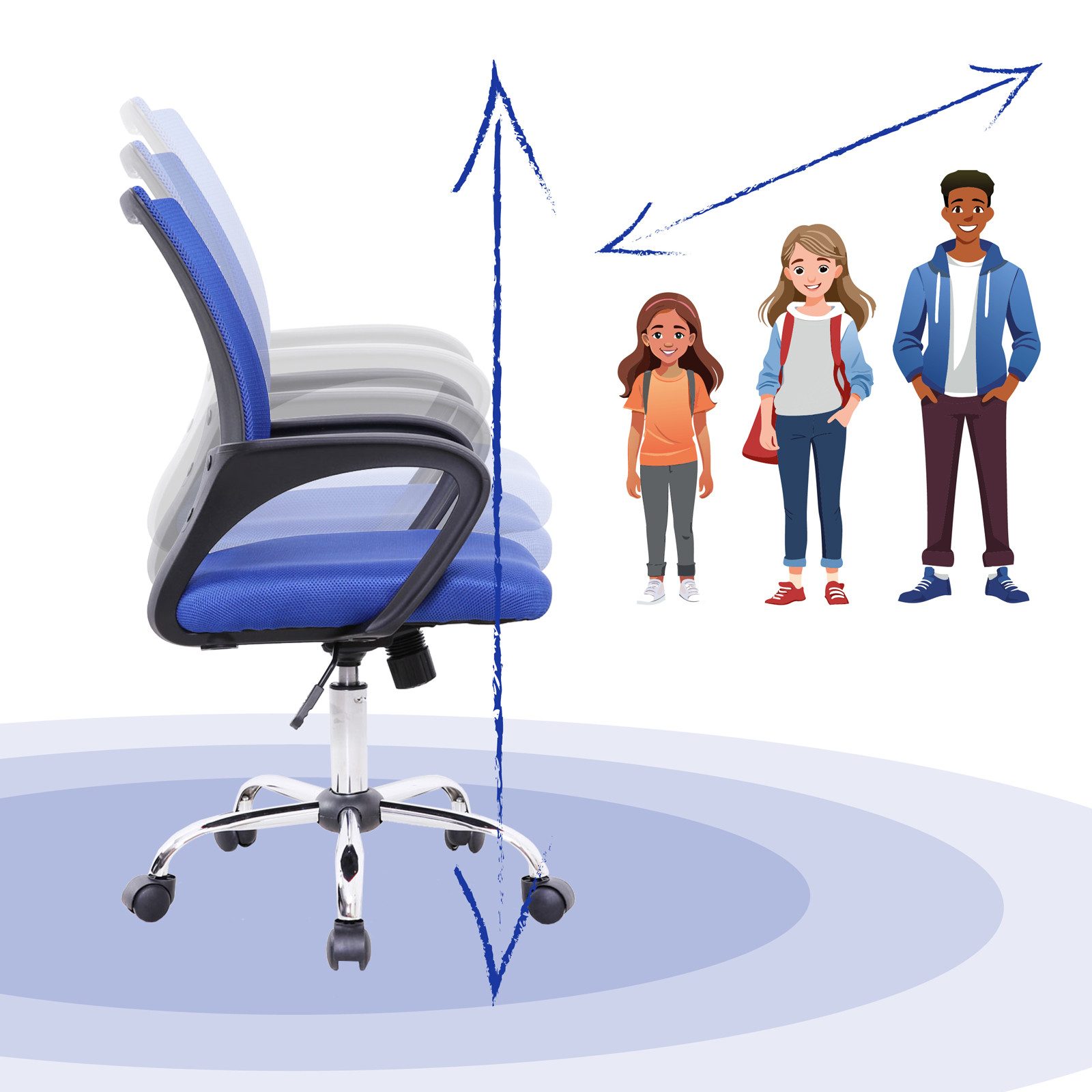 SVITA Schreibtischstuhl CYDNEY (Einzeln), Stufenlos höhenverstellbar, 360° drehbar, mitwachsend