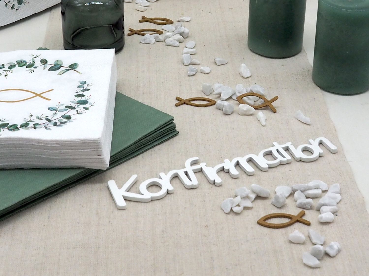 ZauberDeko Tischdecke Tischdeko Salbei Creme Gold Fisch Kommunion Konfirmat günstig online kaufen