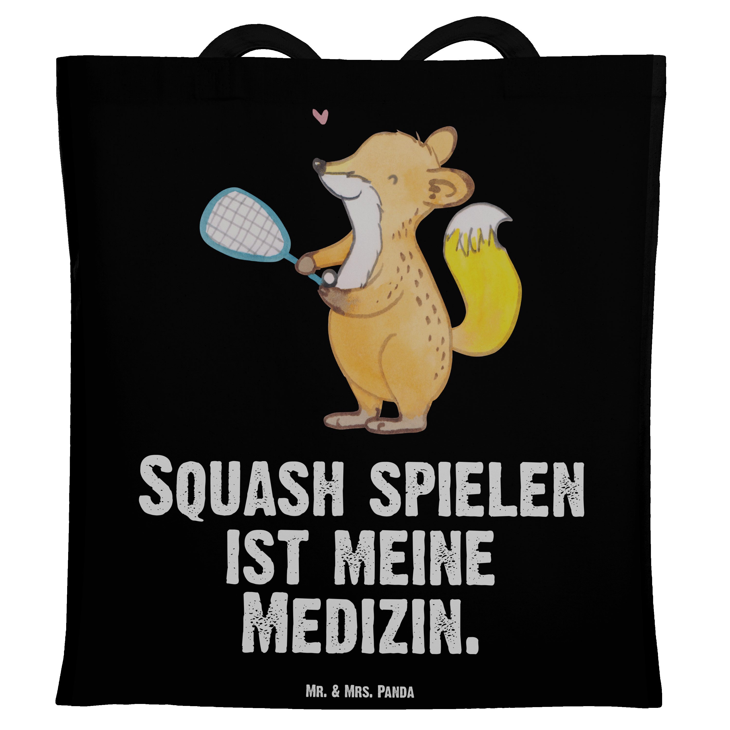 Mr. & Mrs. Panda Tragetasche Fuchs Squash spielen Medizin - Schwarz - Geschenk, Hobby, Einkaufstas (1-tlg)