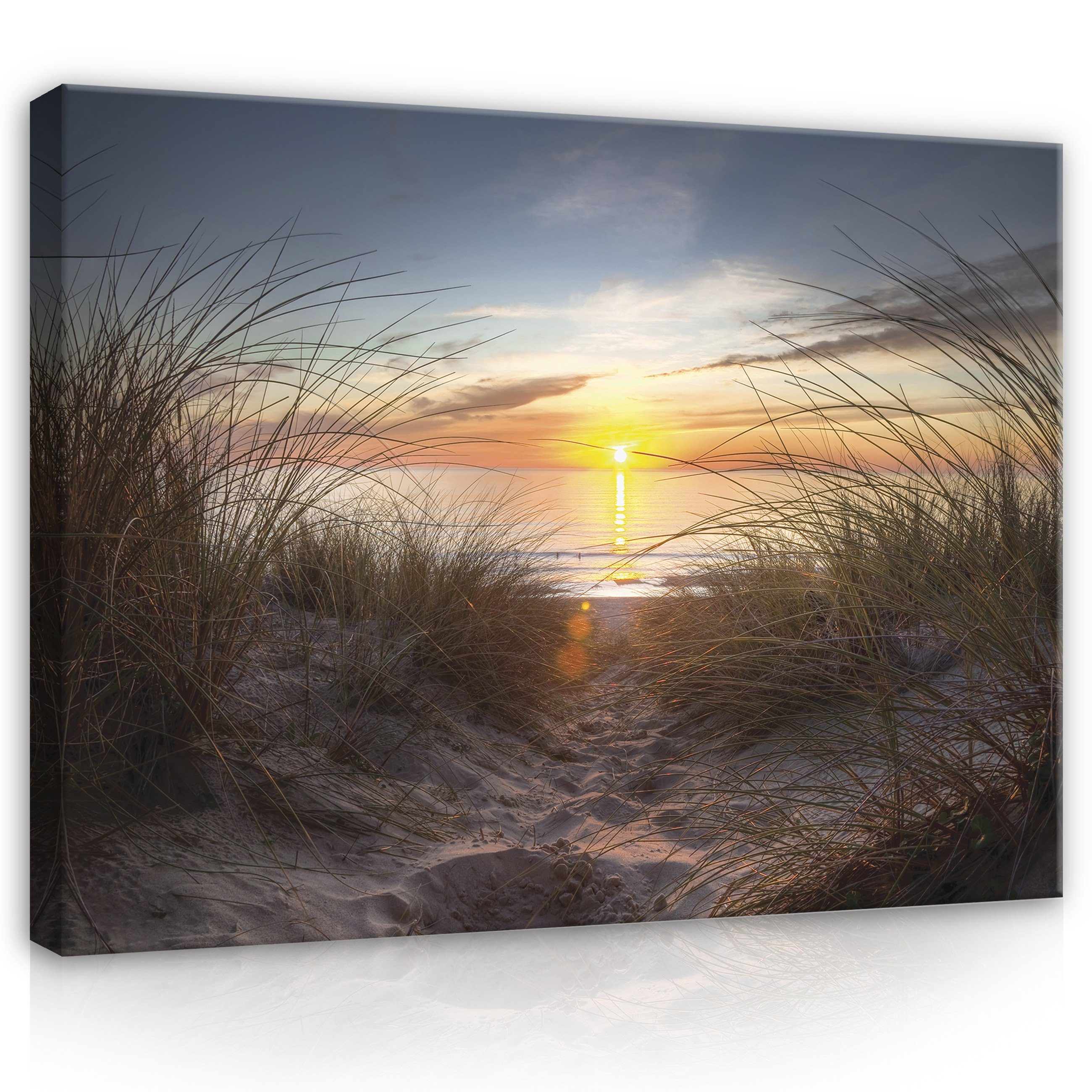 Wallarena Leinwandbild Natur (Einteilig), Wandbilder Auf Sonne Wandbild für Wohnzimmer Aufhängefertig Canvas Groß Schlafzimmer, Bilder Strand Sand XXL Modern Bild Kunstdruck Leinwandbilder Meer Leinwand