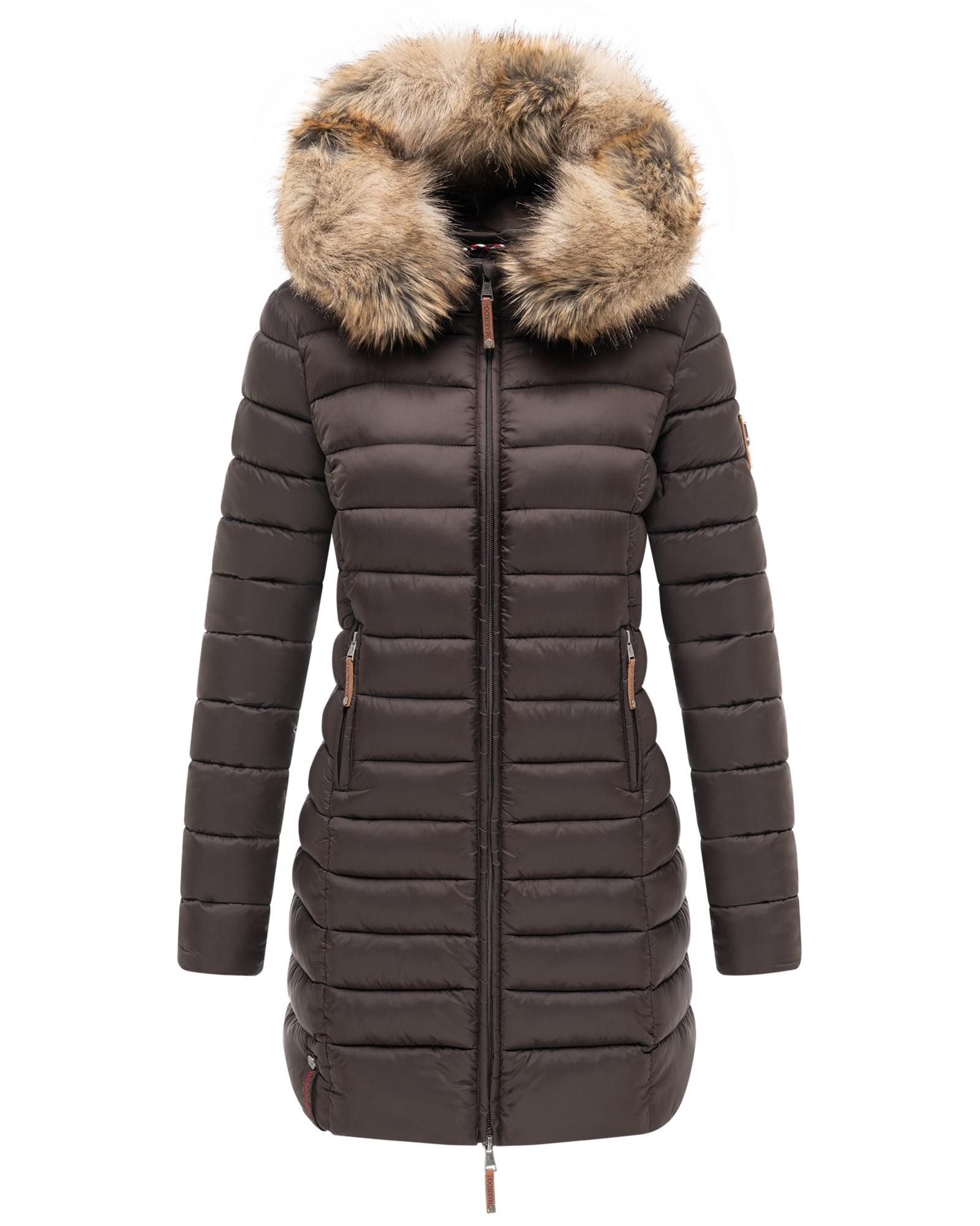 Marikoo Steppmantel Rose-Stepp zeitloser Winterparka mit großer Kunstfellkapuze