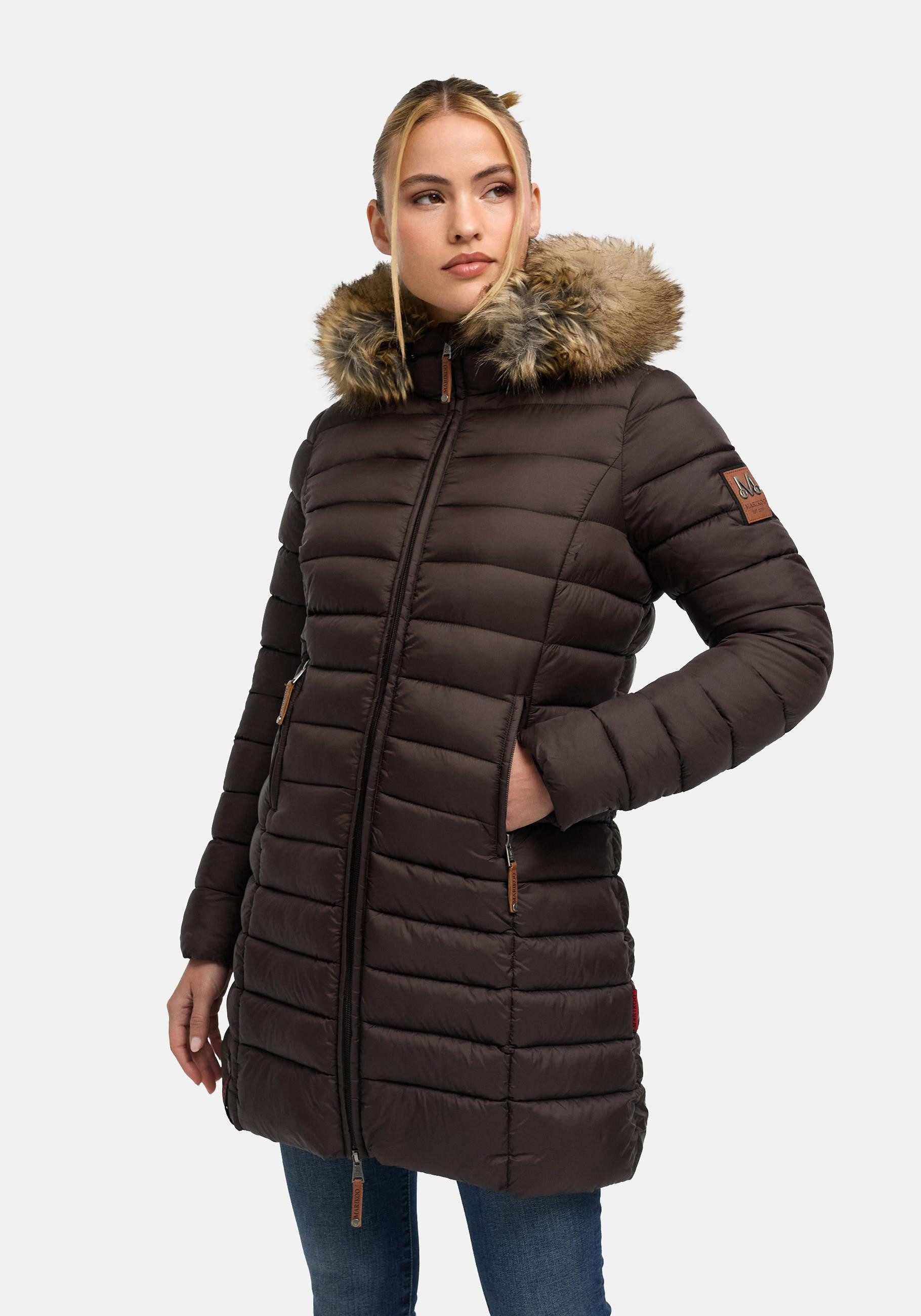 Marikoo Steppmantel Rose-Stepp zeitloser Winterparka mit großer Kunstfellkapuze