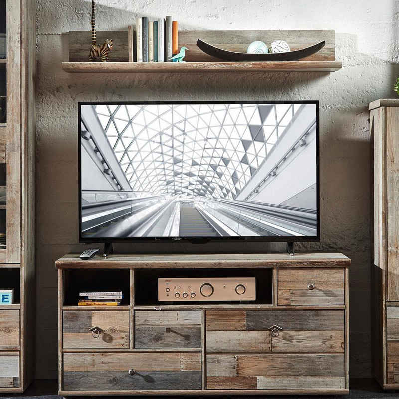 Lomadox TV-Wand BRANSON-36, (2-tlg), TV-Möbel Set mit Wandregal in Driftwood braun, B/H/T 130/170/52 cm