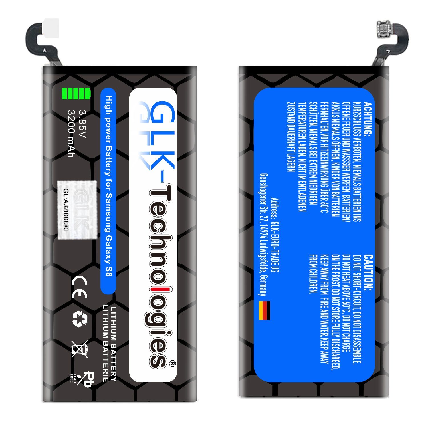 GLK-Technologies High Power Ersatzakku kompatibel mit Samsung Galaxy S8 SM-G950F EB-BG950BBE, Original GLK-Technologies Battery, Accu, 3200 mAh, Ohne Set Smartphone-Akku 3200 mAh (3.85 V)