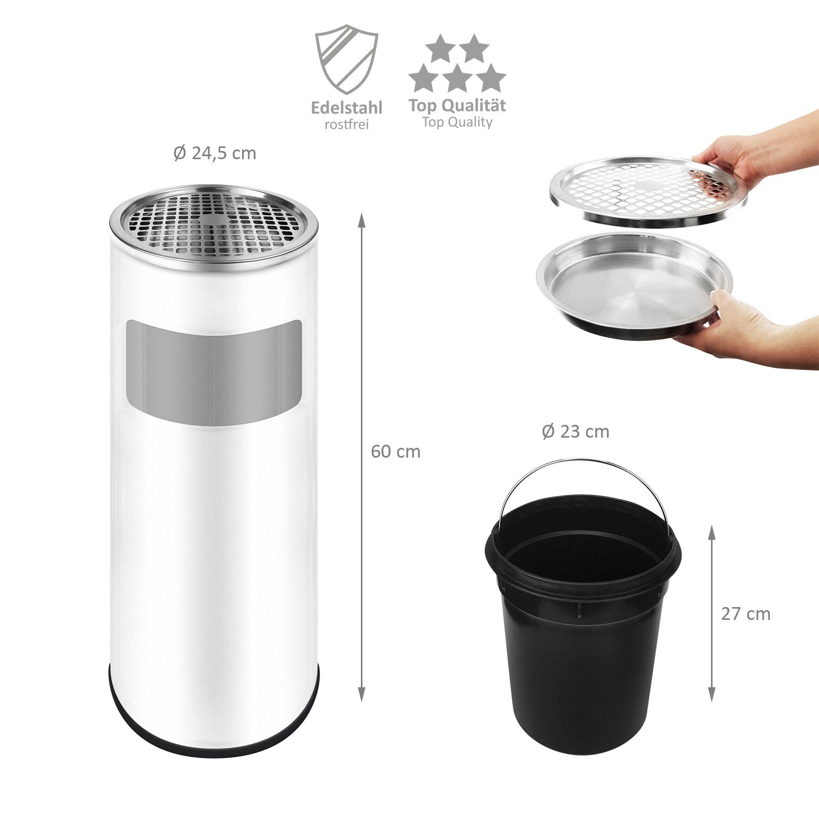 Wellgro Mülleimer 2 in 1 Standaschenbecher und Mülleimer - Edelstahl – Bild 5 von 5