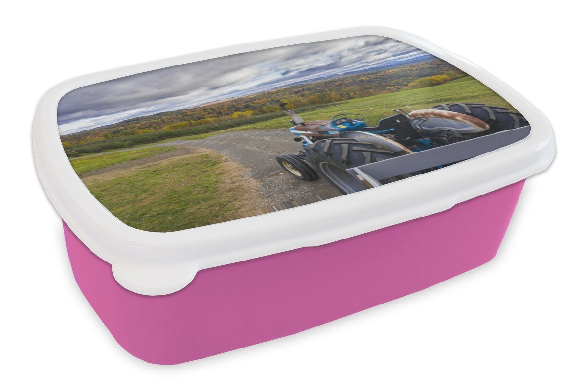 MuchoWow Lunchbox Traktor - Natur Wolke, Kunststoff Kinder, Brotbox - Kunststoff, Mädchen, (2-tlg), Brotdose für rosa Erwachsene, Snackbox