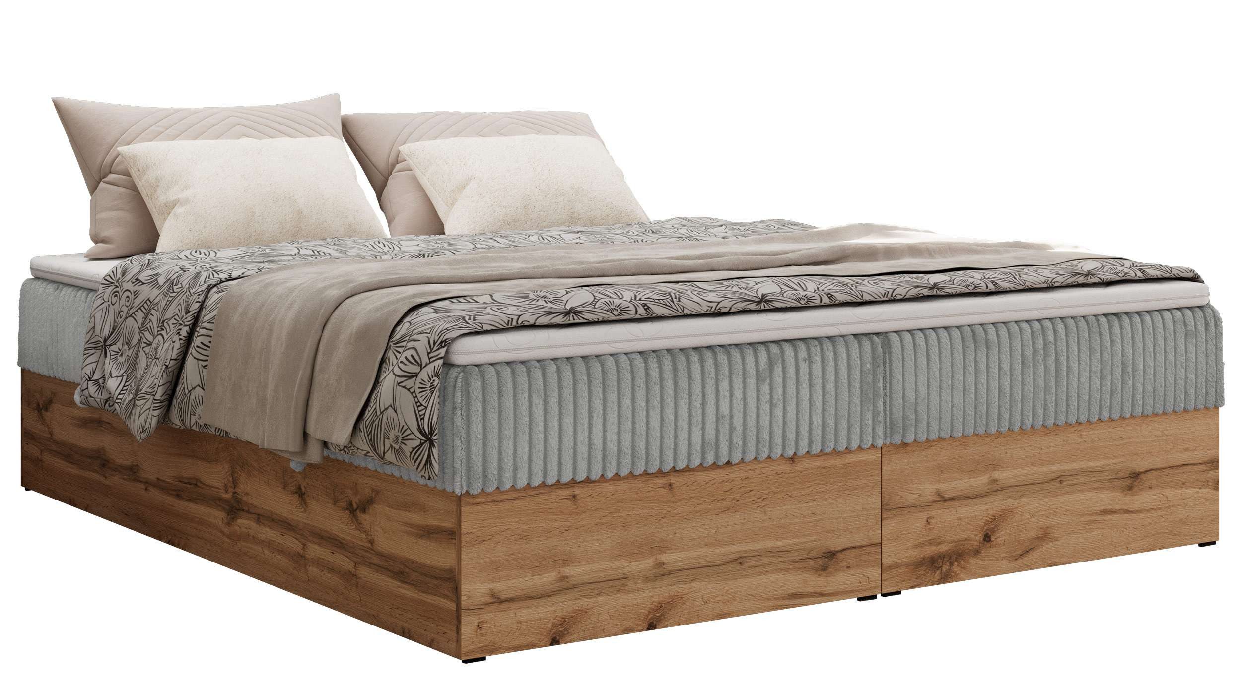 MKS MÖBEL Boxspringbett WOOD ZERO (Set, Bett, Polsterbett mit integrierten Matratzen, 2 Bettkästen, H3/H4), Topper T25 oder Visco optional, ohne Kopfteil