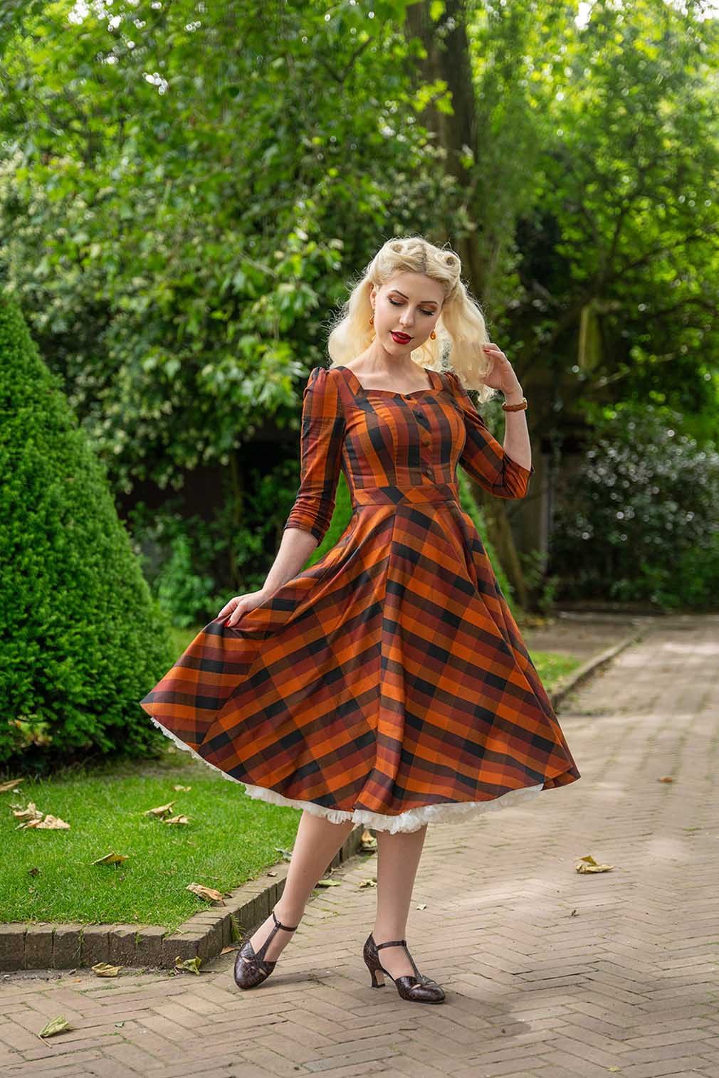Hearts & Roses London A-Linien-Kleid Caitlin Check Retro Vintage Fit-N-Flar günstig online kaufen