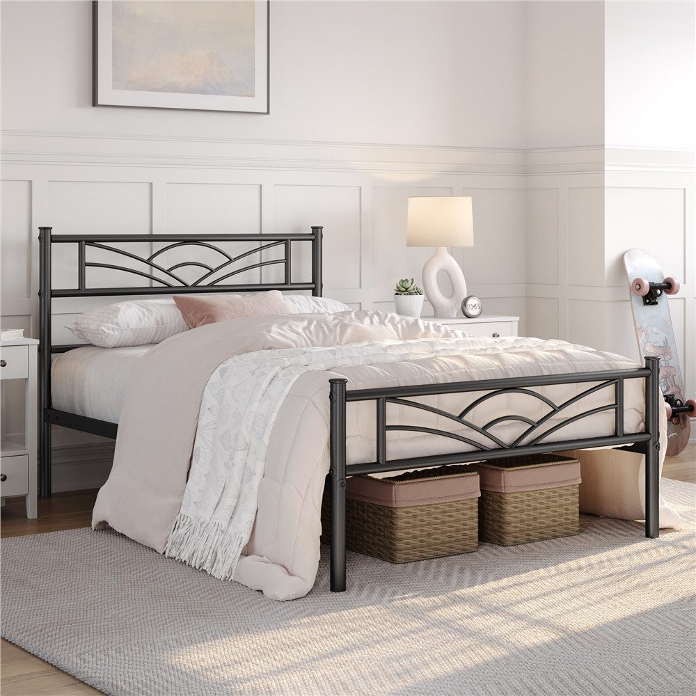 Yaheetech Bettgestell Metallbett, Bettrahmen mit Kopfteil, Doppel/Einzelbett 90x190/90x200/140x200cm