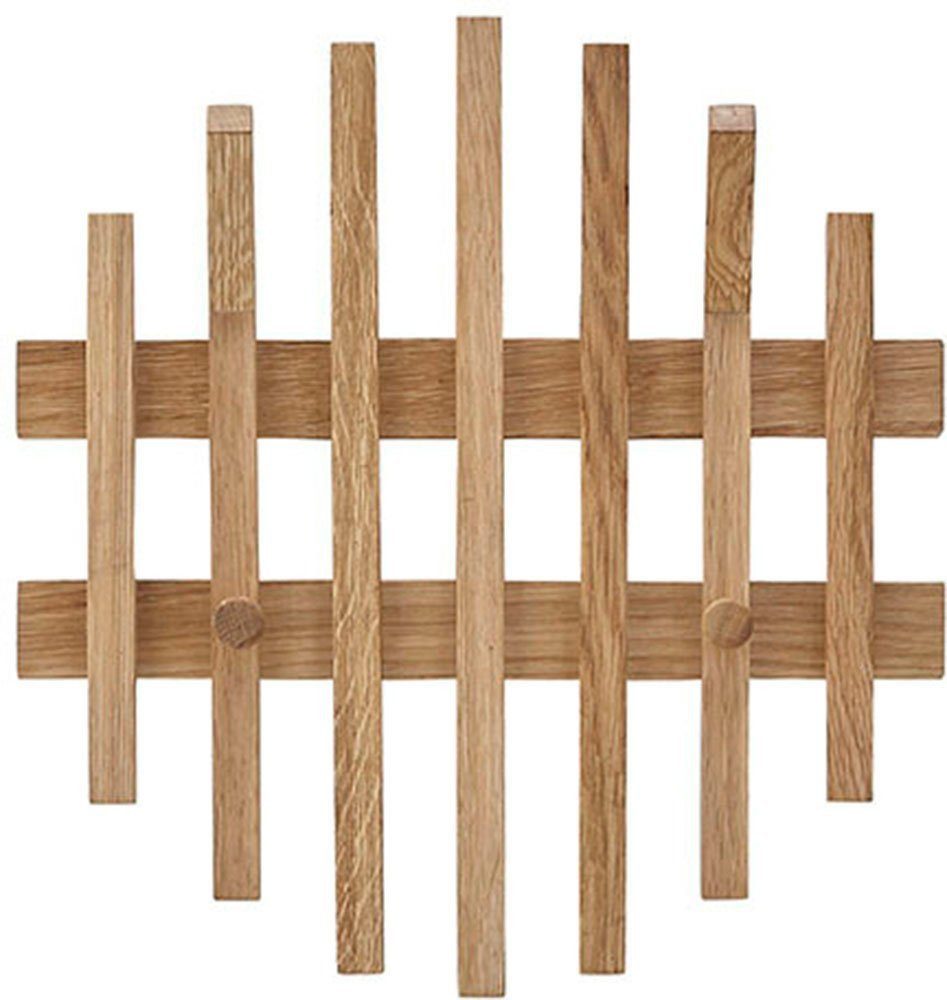 möbelando Garderobenpaneel BANTRY, 4 Haken, Lamellen, in Eiche, Massivholz - 38x40x11cm (BxHxT)