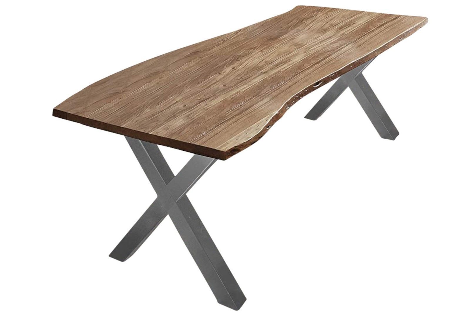 SAM® Esstisch Argos, Akazienholz, echte Baumkante, Metallgestell X-Form, bis 3 Meter
