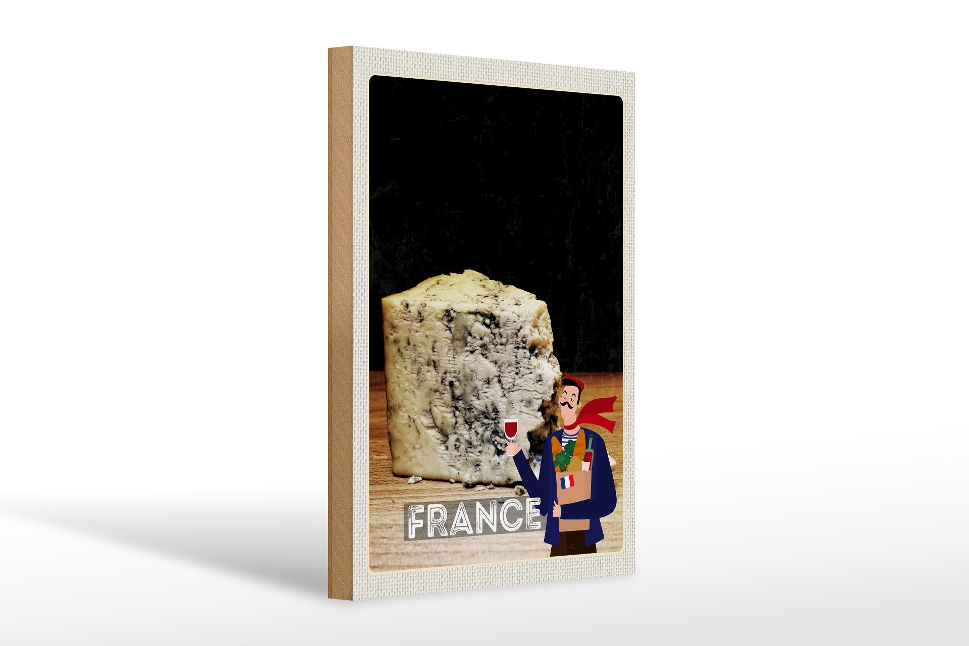 Holzbild Reise 20x30cm Frankreich Schimmelkäse Traditon