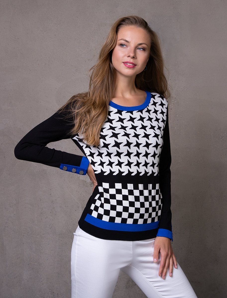 Passioni Strickpullover Pullover mit Sternen- und Karomuster