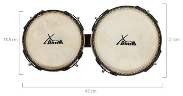XDrum Bongo Bongos Pro - 2 Trommeln mit 6,5" (17 cm) und 7,5" (20 cm) Durchmesser - Bongotrommeln mit stimmbaren Naturfellen, Stimmschlüssel und Ständer, Verchromte Hardware