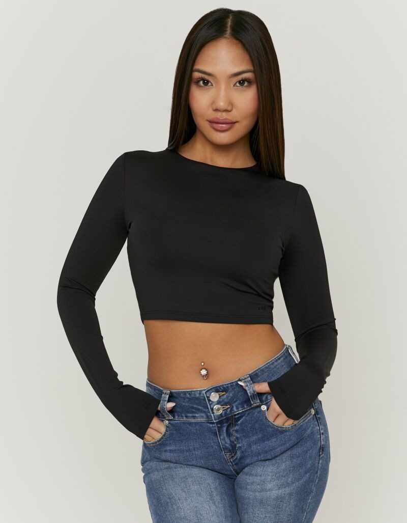 Tally Weijl Langarmshirt STSPAPRETTY2 Materialmix, Basic Shirt, bauchfrei in schlichter Optik