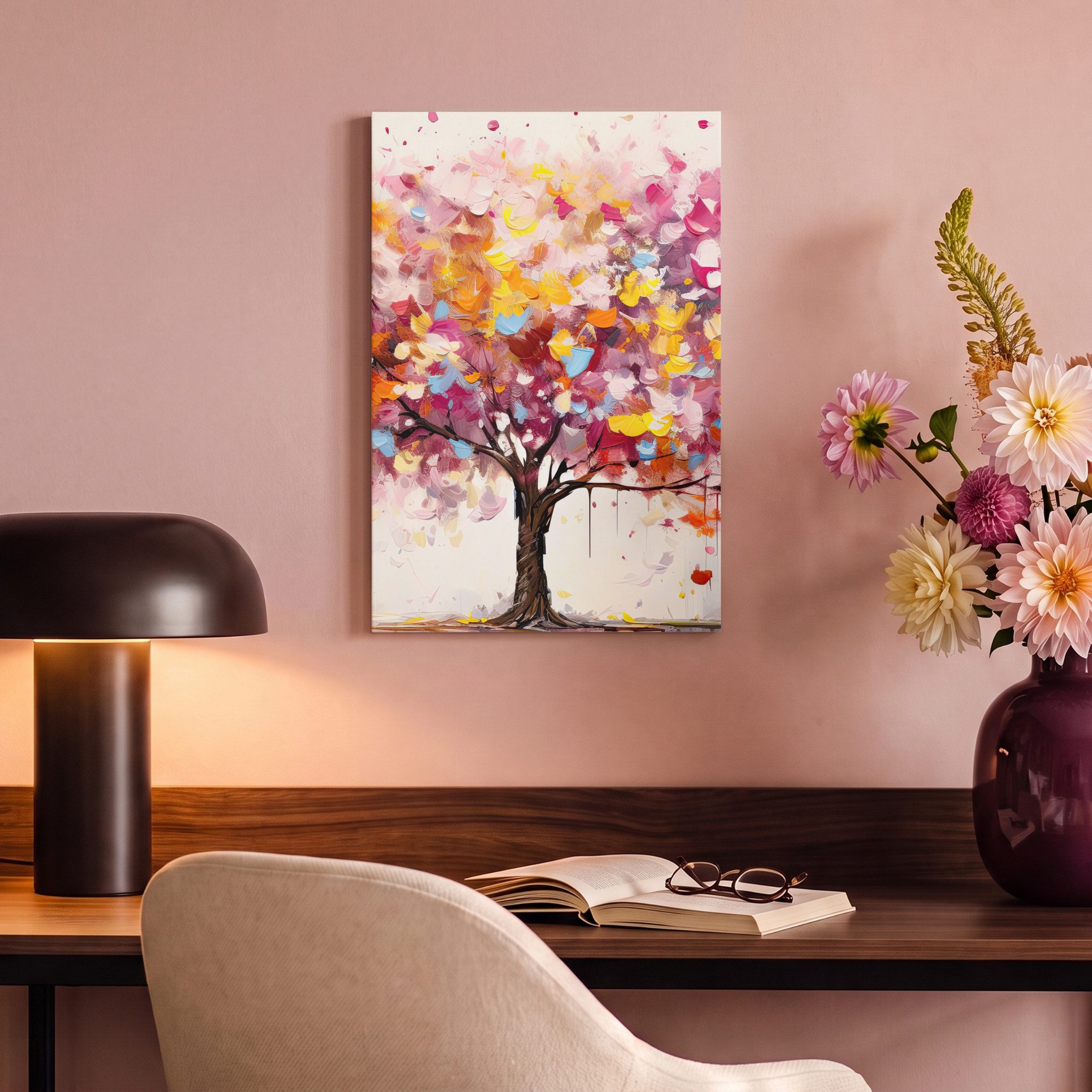 OneMillionCanvasses® Leinwandbild Aquarell - Baum - Kunst - Abstrakt, Fotodruck (1 St), Leinwand Canvas Wandbild, Wanddekoration 20x30 cm – Bild 4 von 5