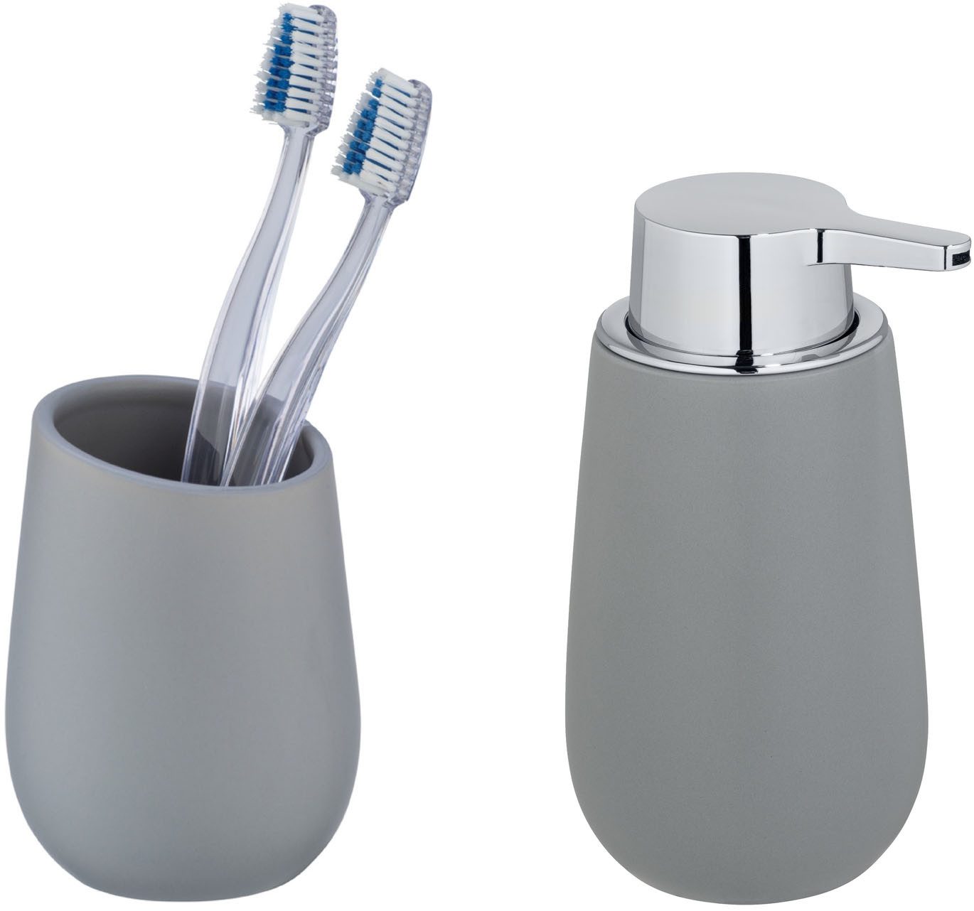 WENKO Badaccessoire-Set Badi, Set, 2 tlg., bestehend aus Seifenspender und Zahnputzbecher, Keramik