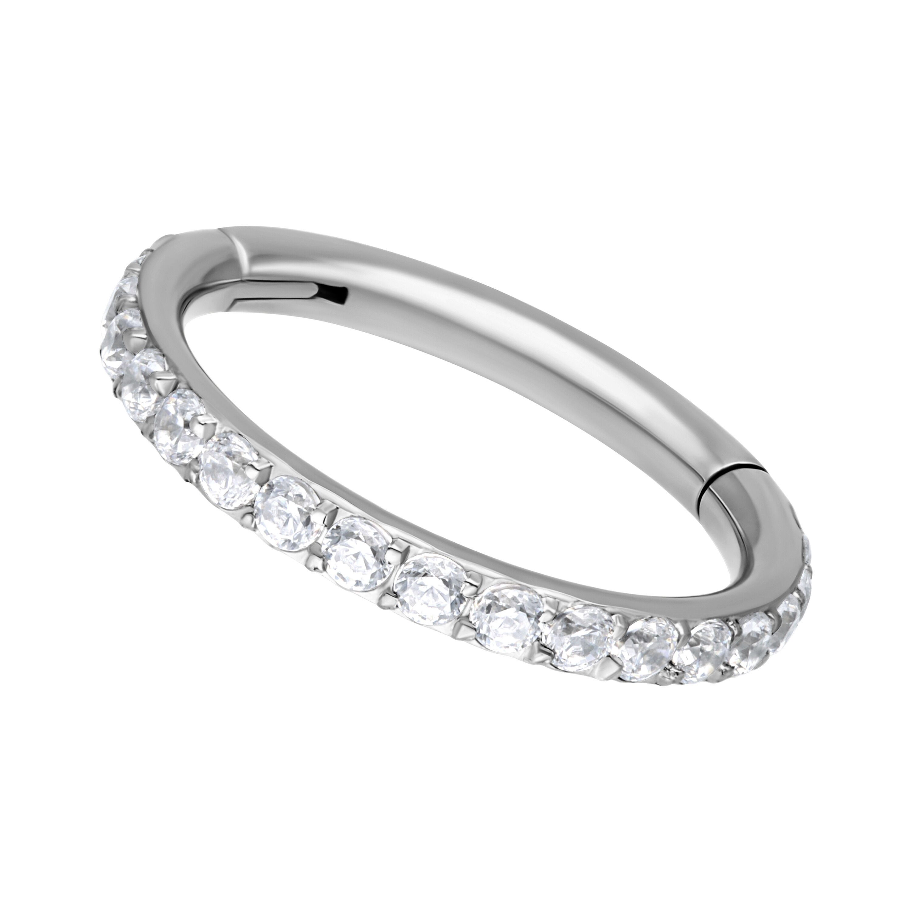 Wildcat Nasenpiercing Pave Set Crystal Clicker für Ohr, Nase, Lippe, Bauchnabel, 1 Stück, Titan Grad 23 - wasserfest, hautverträglich, Silber-Kristallklar