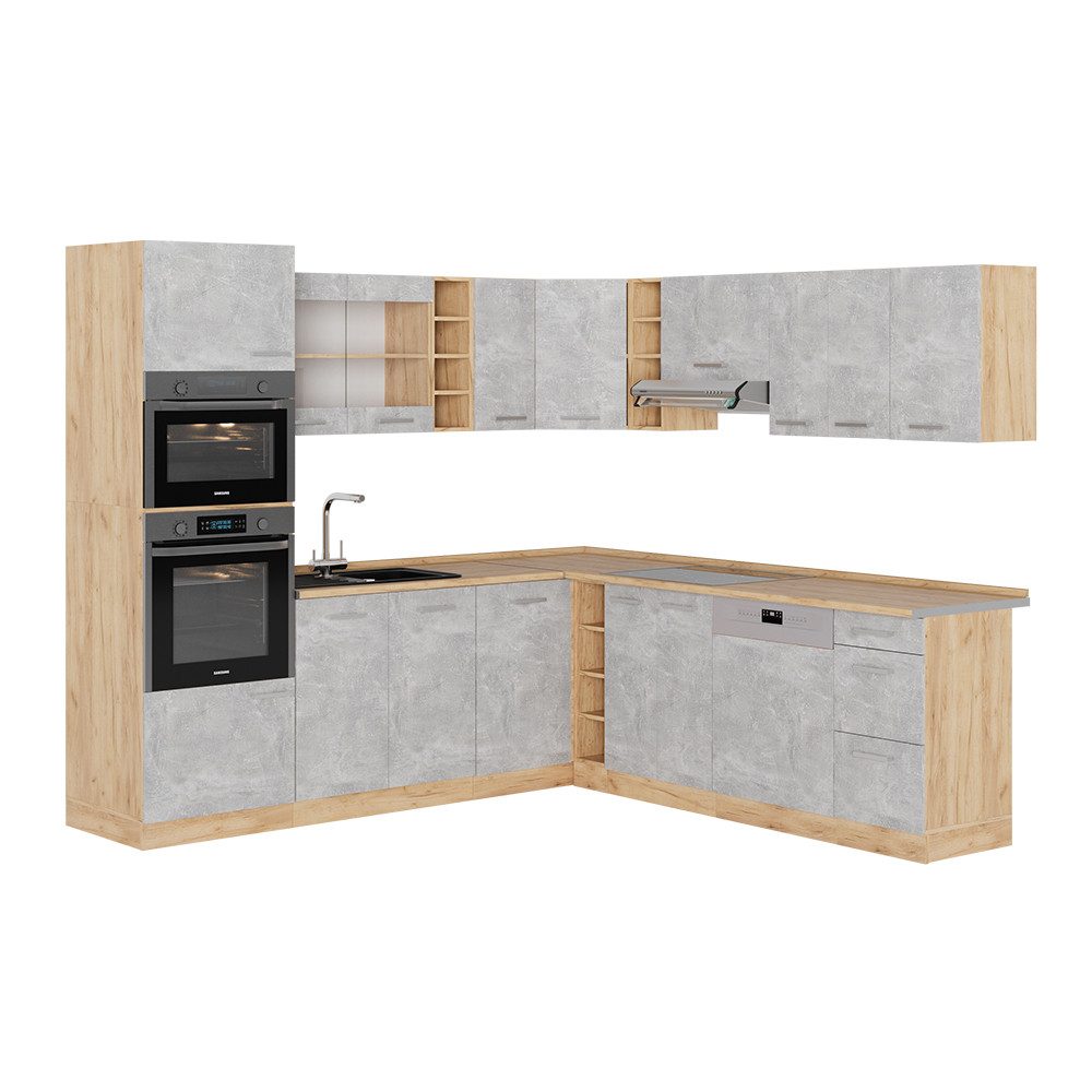 Vicco Winkelküche R-Line, Beton/Goldkraft Eiche, 237 günstig online kaufen